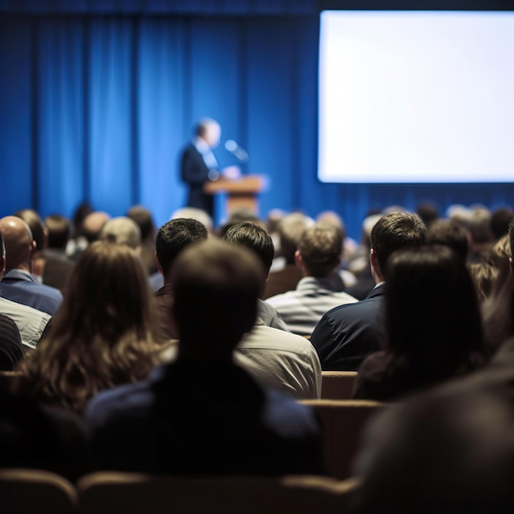 A Man Is Giving A Presentation To A Group Of People At A Conference